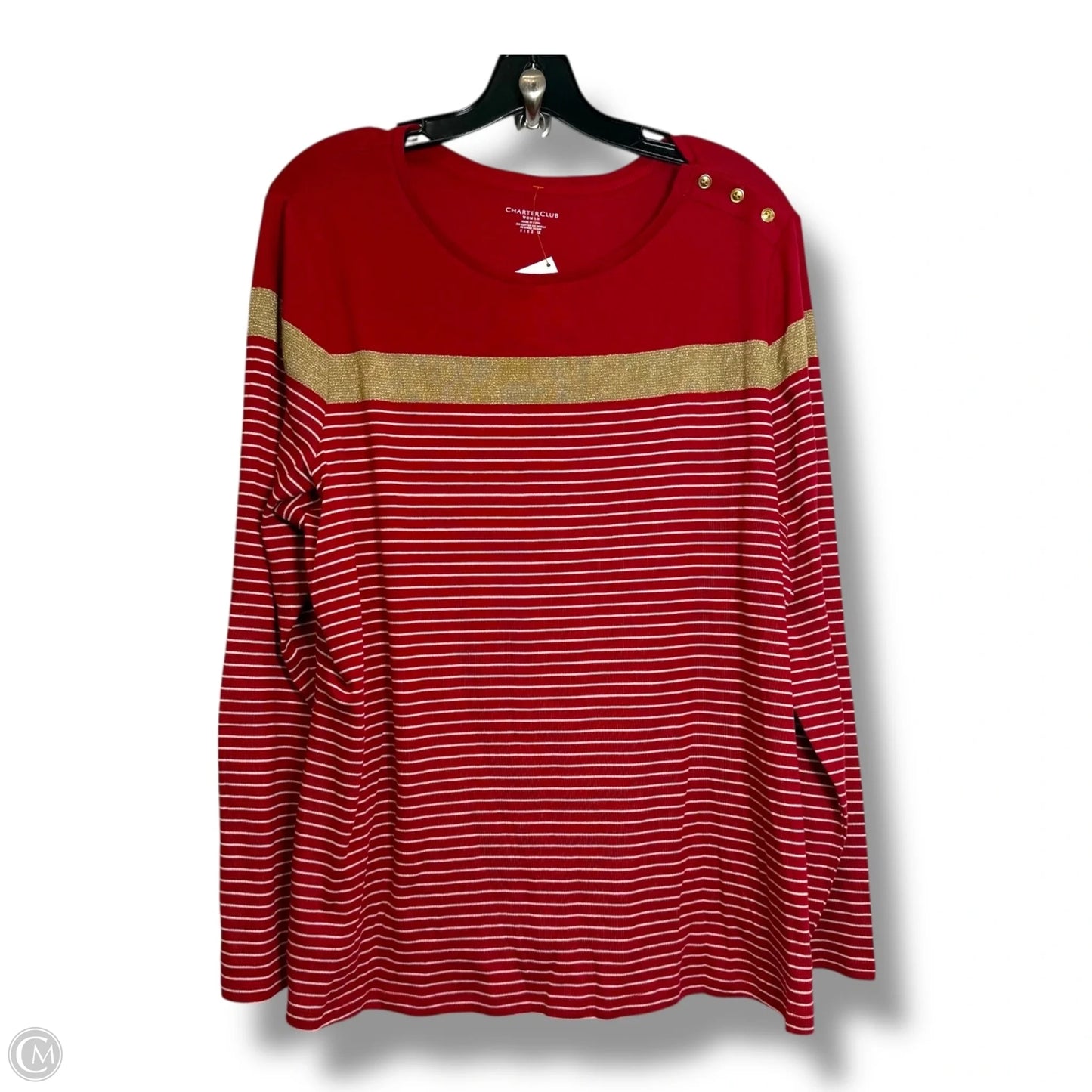 Top Long Sleeve By Charter Club In Red, Size: 3x