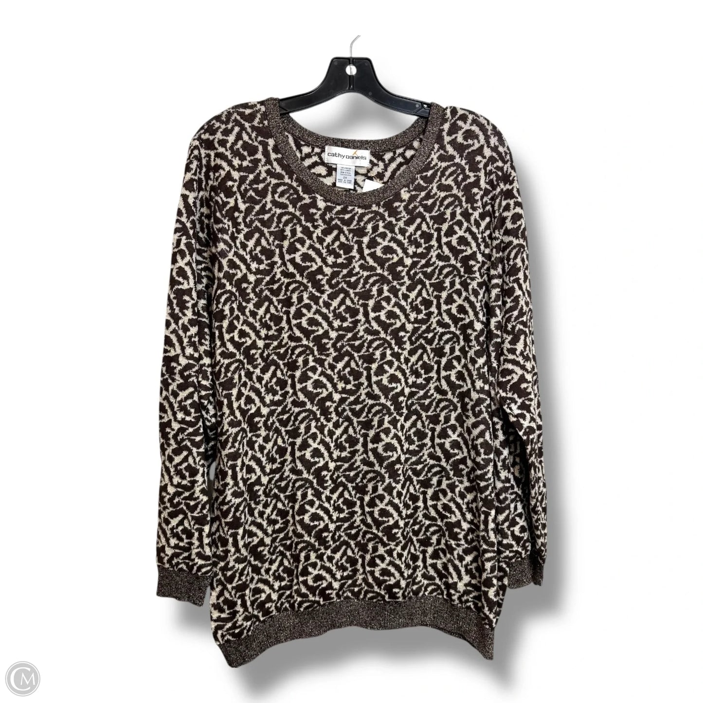 Top Long Sleeve By Cathy Daniels In Brown & Cream, Size: 2x
