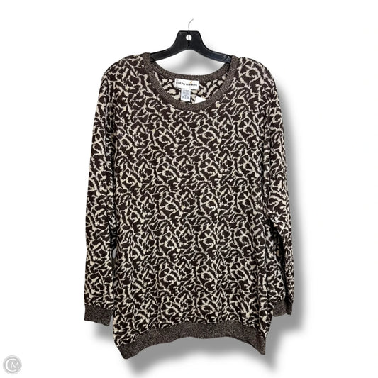 Top Long Sleeve By Cathy Daniels In Brown & Cream, Size: 2x