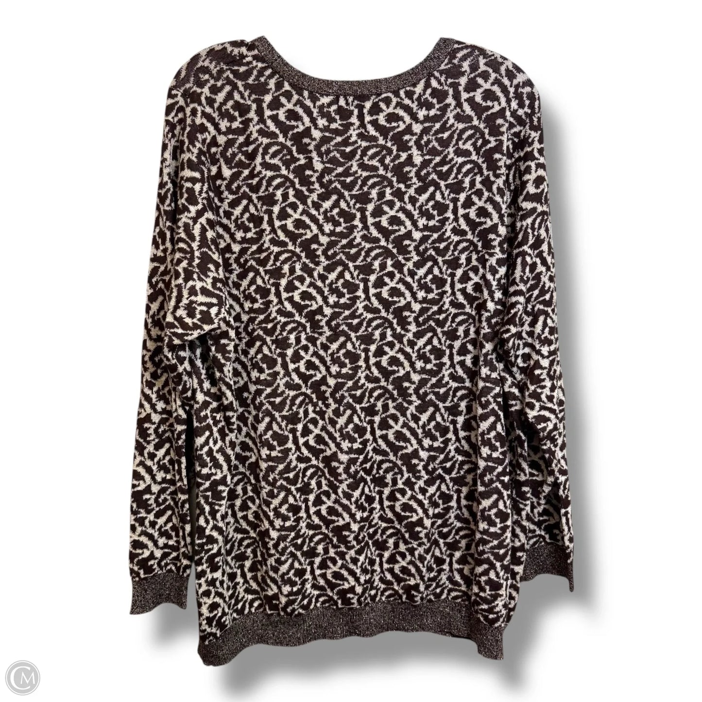 Top Long Sleeve By Cathy Daniels In Brown & Cream, Size: 2x
