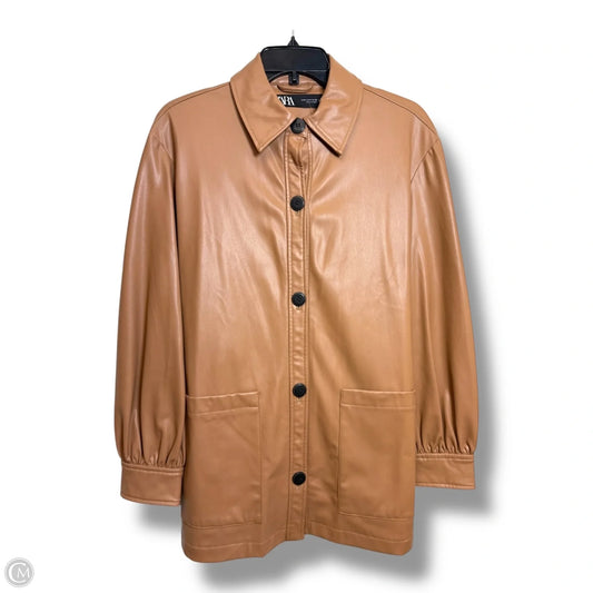 Jacket Shirt By Zara In Tan, Size: M