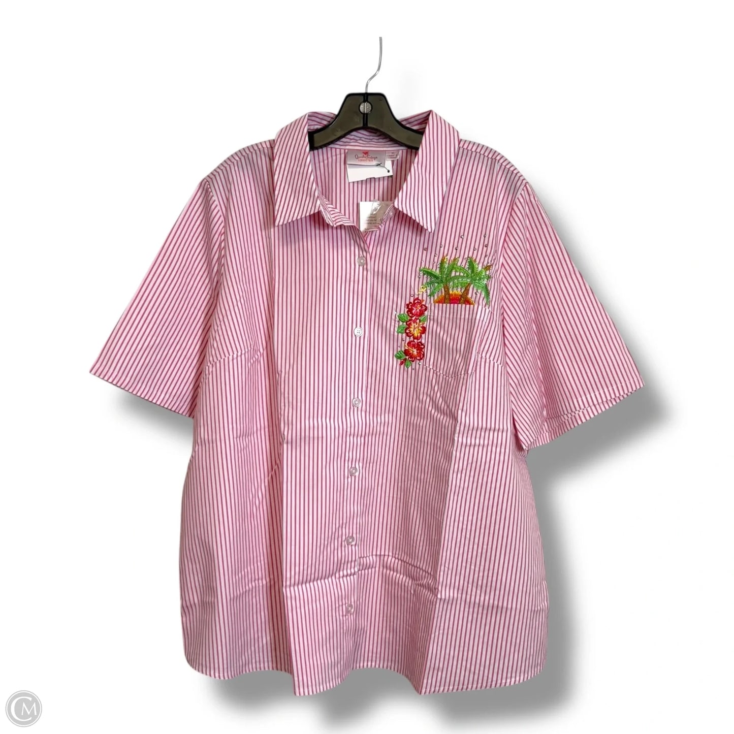 Top Short Sleeve By Quaker Factory In Pink & White, Size: Xl