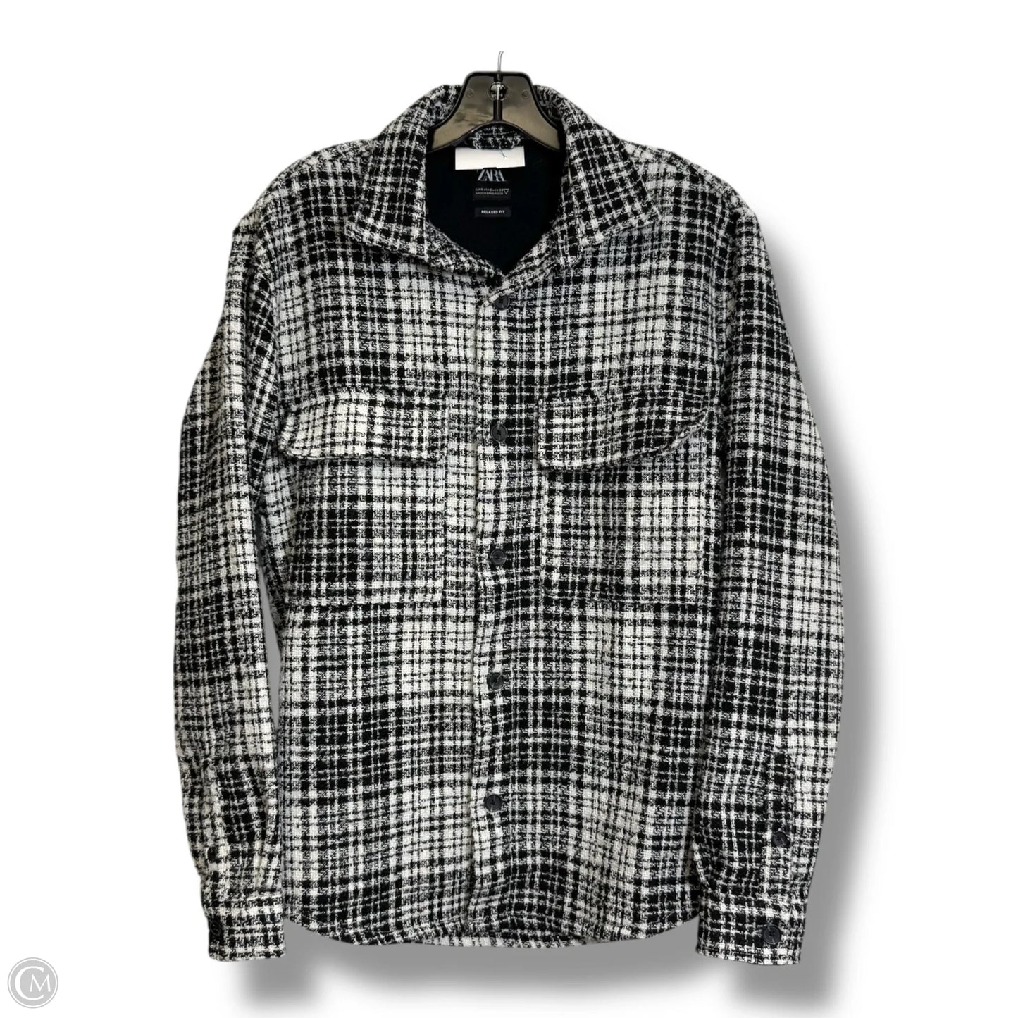 Jacket Shirt By Zara In Black & White, Size: S