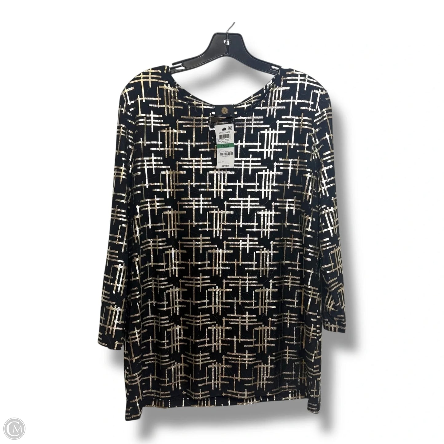 Blouse 3/4 Sleeve By Jm Collections In Black & Gold, Size: L
