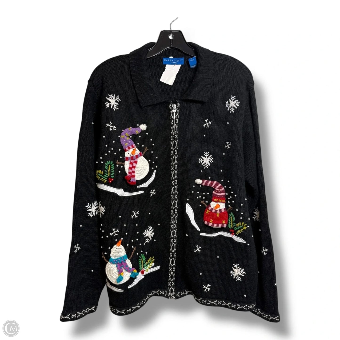 Holiday snowman Christmas Sweater By Karen Scott In Black, Size: L