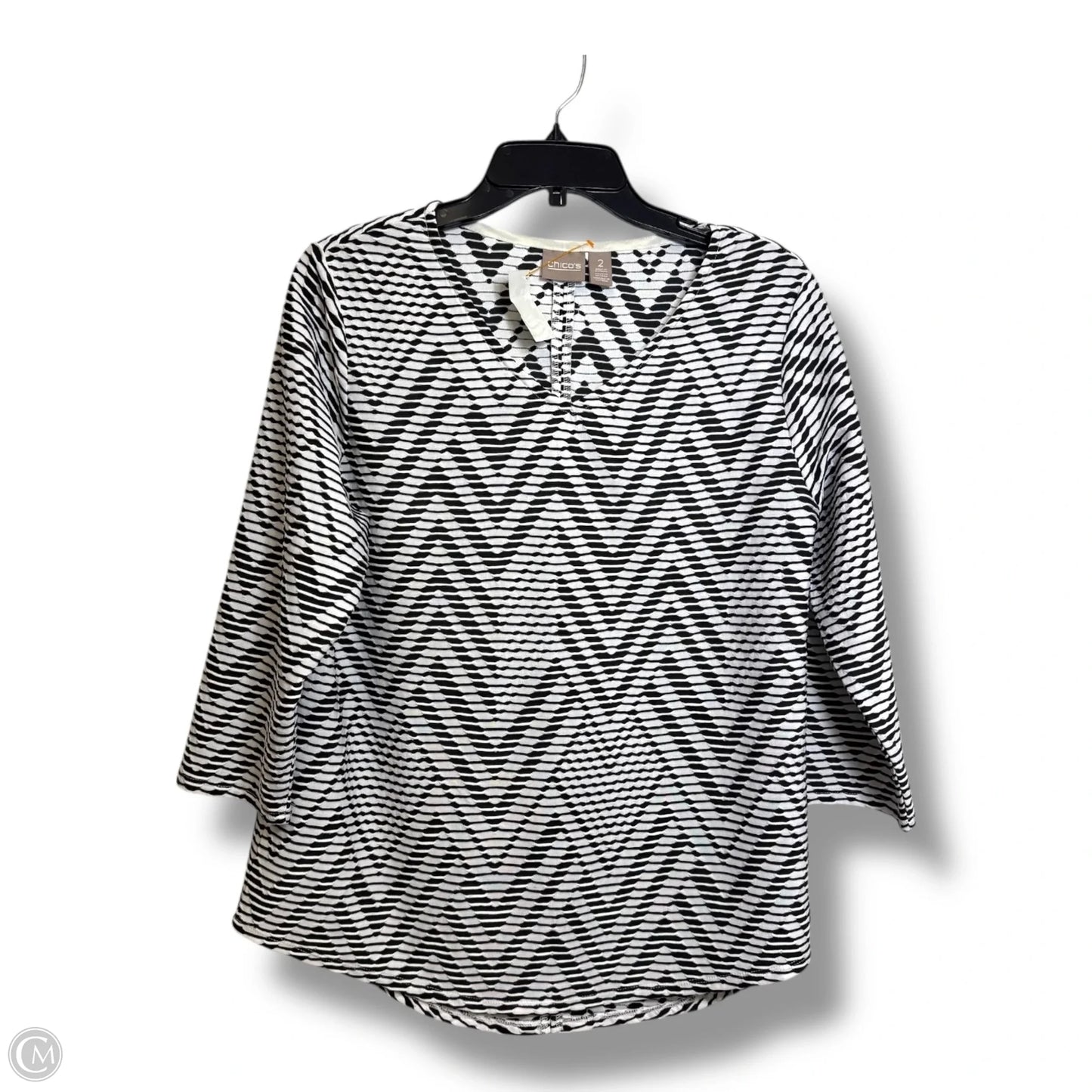 Top Long Sleeve Basic By Chicos In Black & White, Size: L