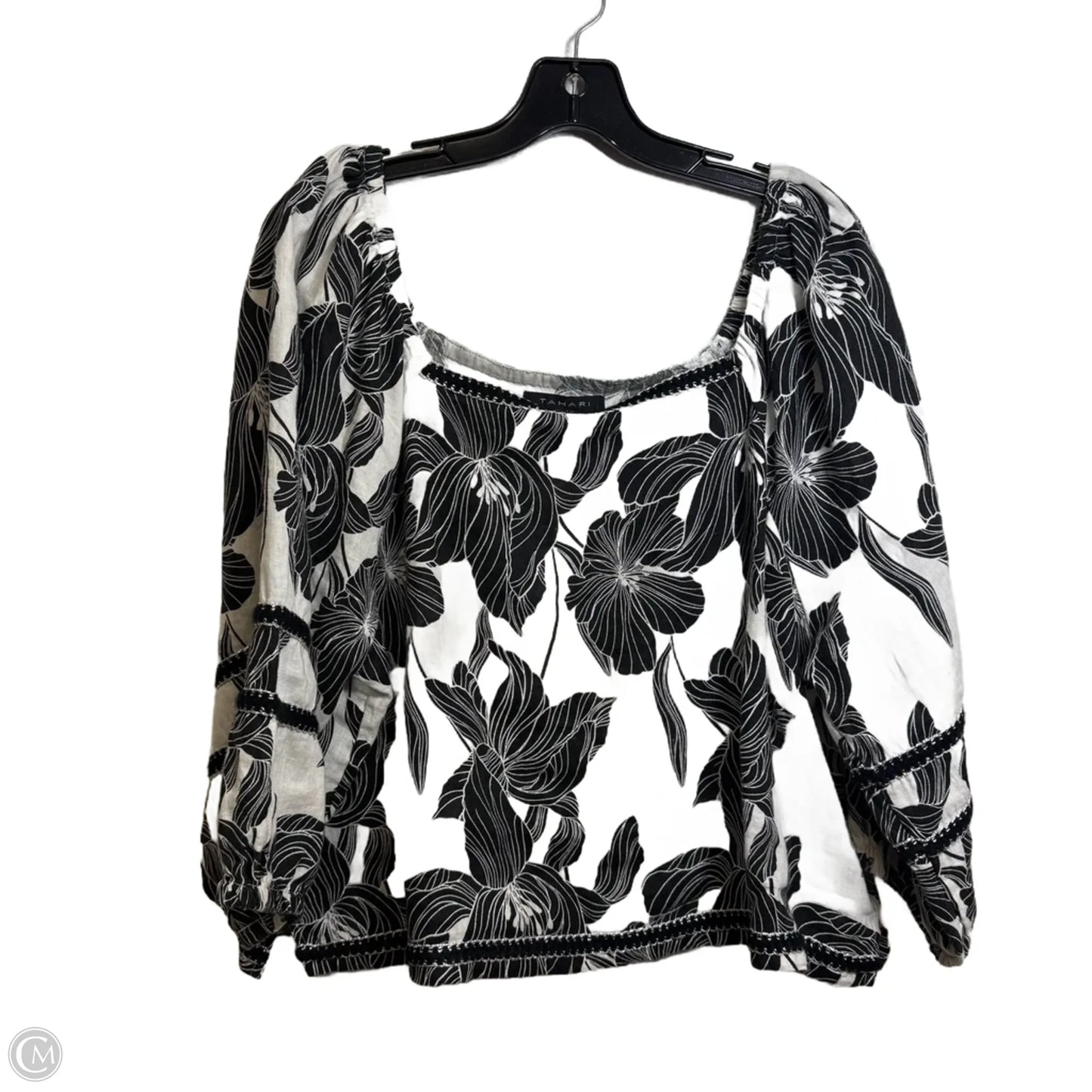 Top Long Sleeve By Tahari In Black & White, Size: Xl