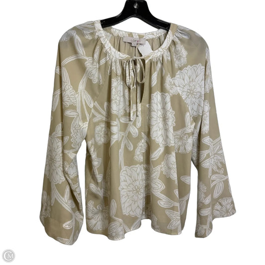 Top Long Sleeve Basic By Loft In Tan & White, Size: S