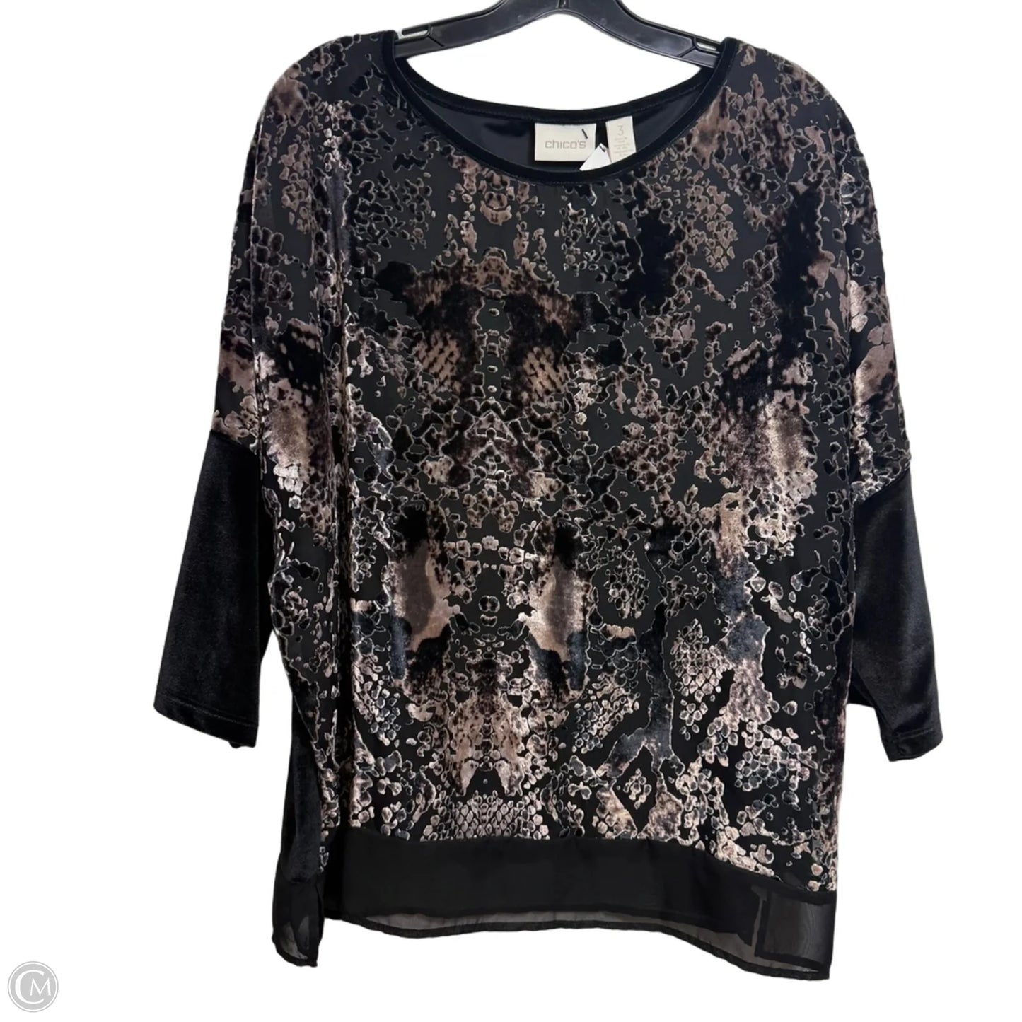 Top Long Sleeve Basic By Chicos In Black & Tan, Size: Xl