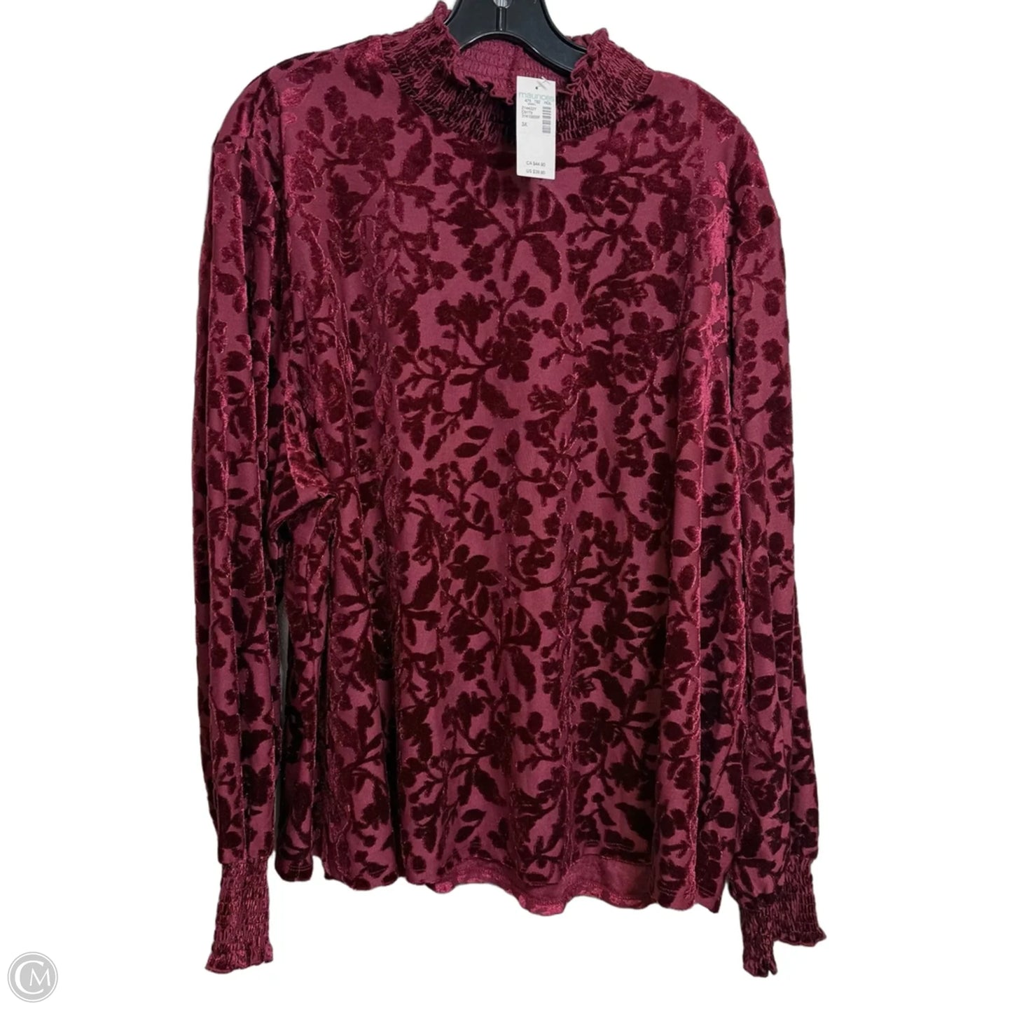 Top Long Sleeve Basic By Maurices In Maroon, Size: 3x