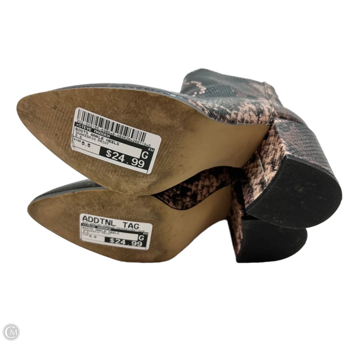 Boots Ankle Heels By Steve Madden In Snakeskin Print, Size: 5.5