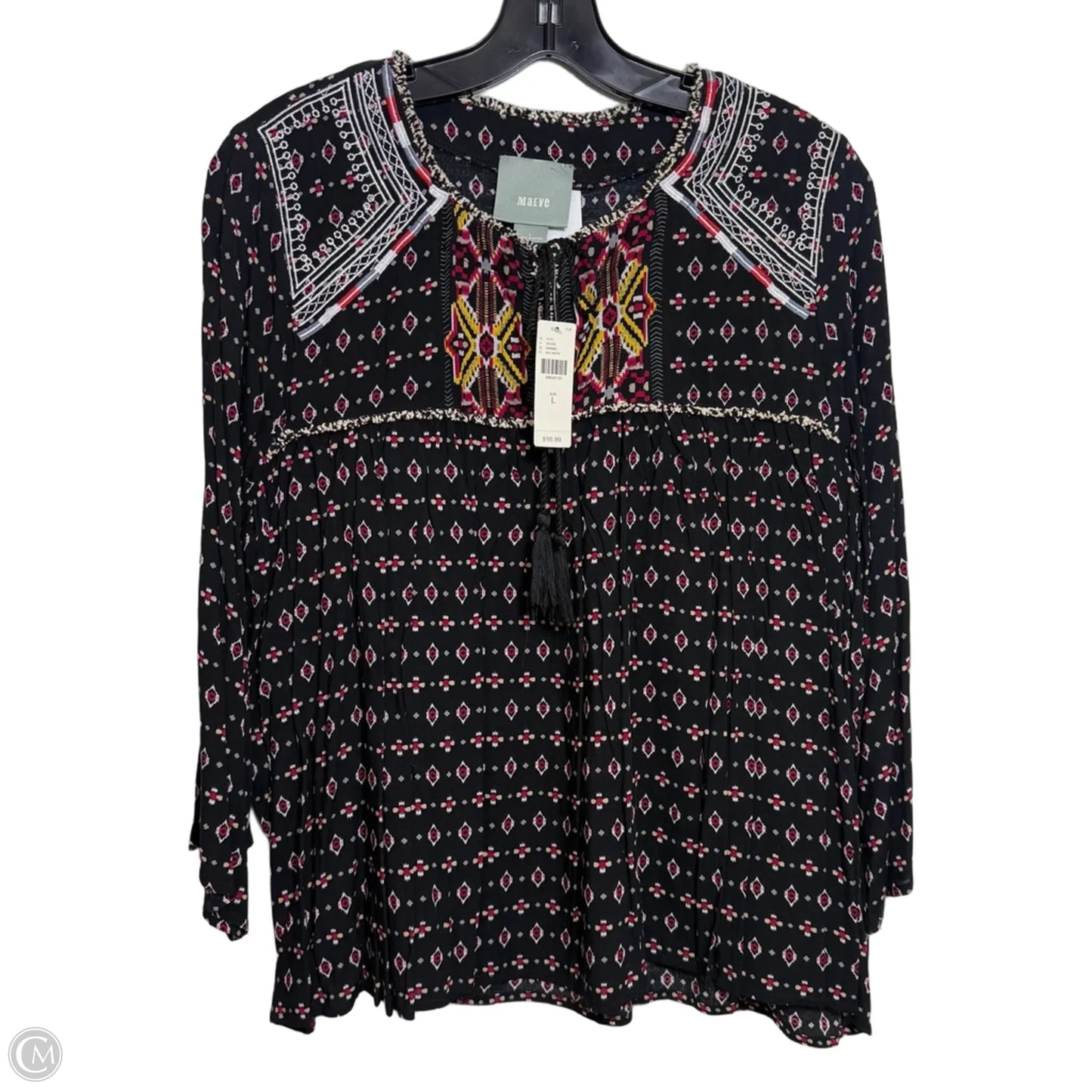 Top Long Sleeve Basic By Maeve In Black & Red, Size: L