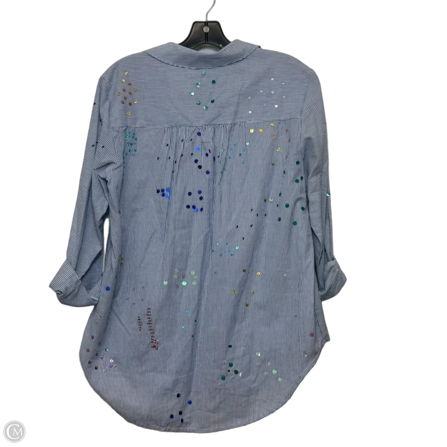 Top Long Sleeve By Pilcro In Blue & White, Size: M