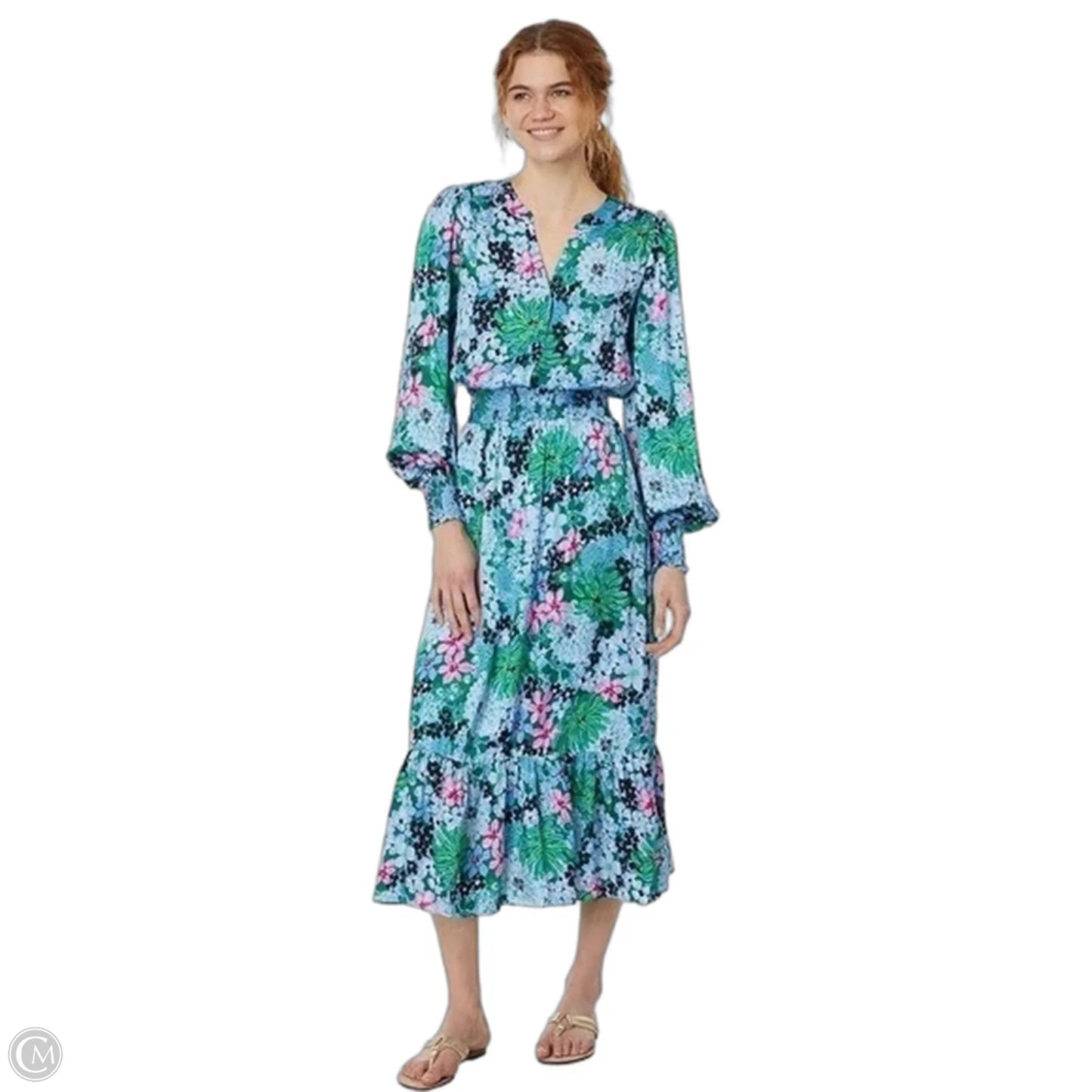 Loubella smocked midi dress Designer By Lilly Pulitzer In Blue, Size: 8