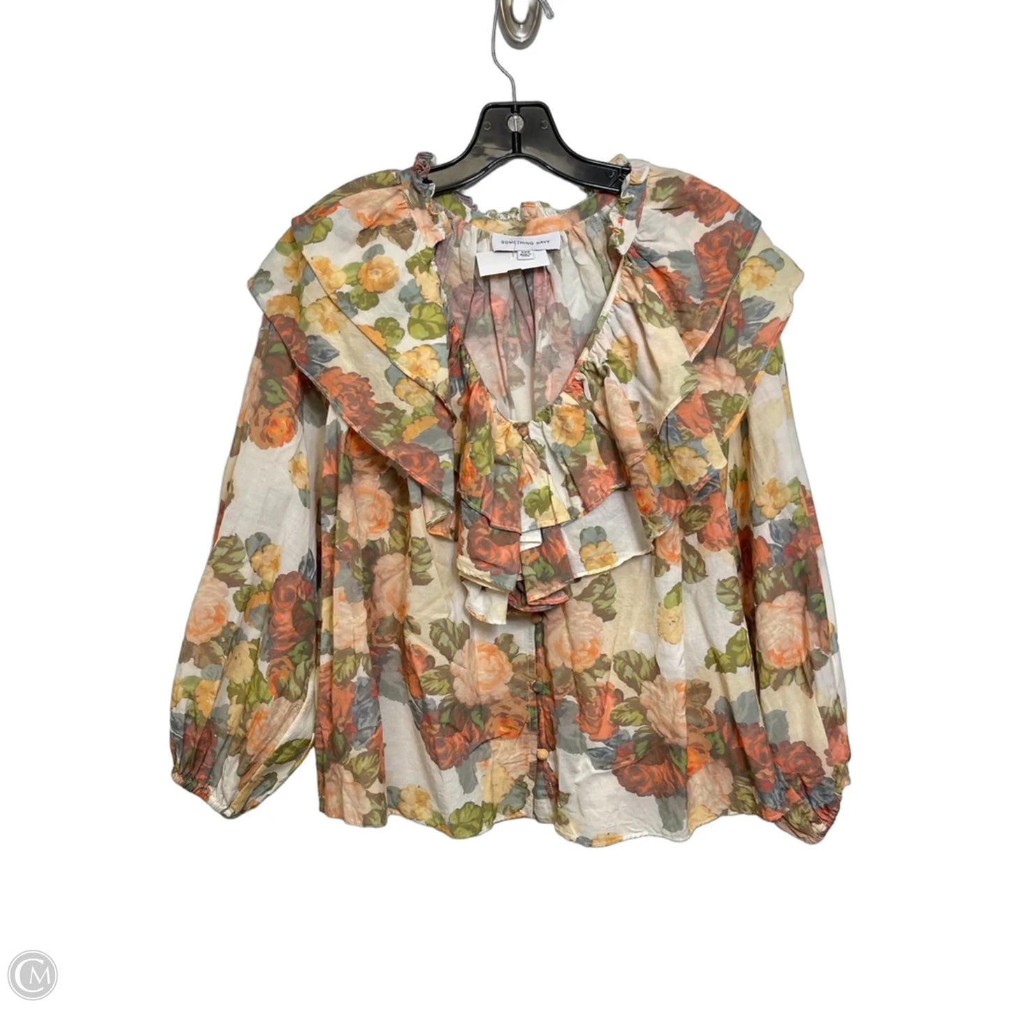 Top Long Sleeve By Something Navy In Floral Print, Size: Xxs