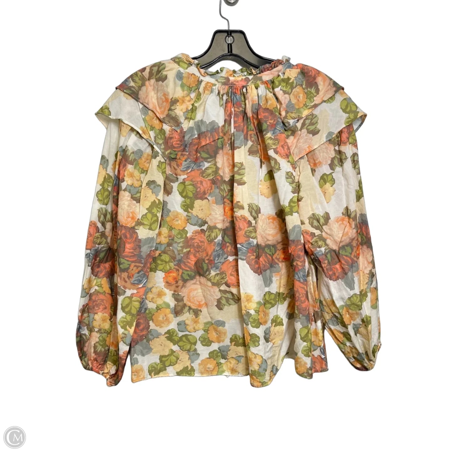 Top Long Sleeve By Something Navy In Floral Print, Size: Xxs