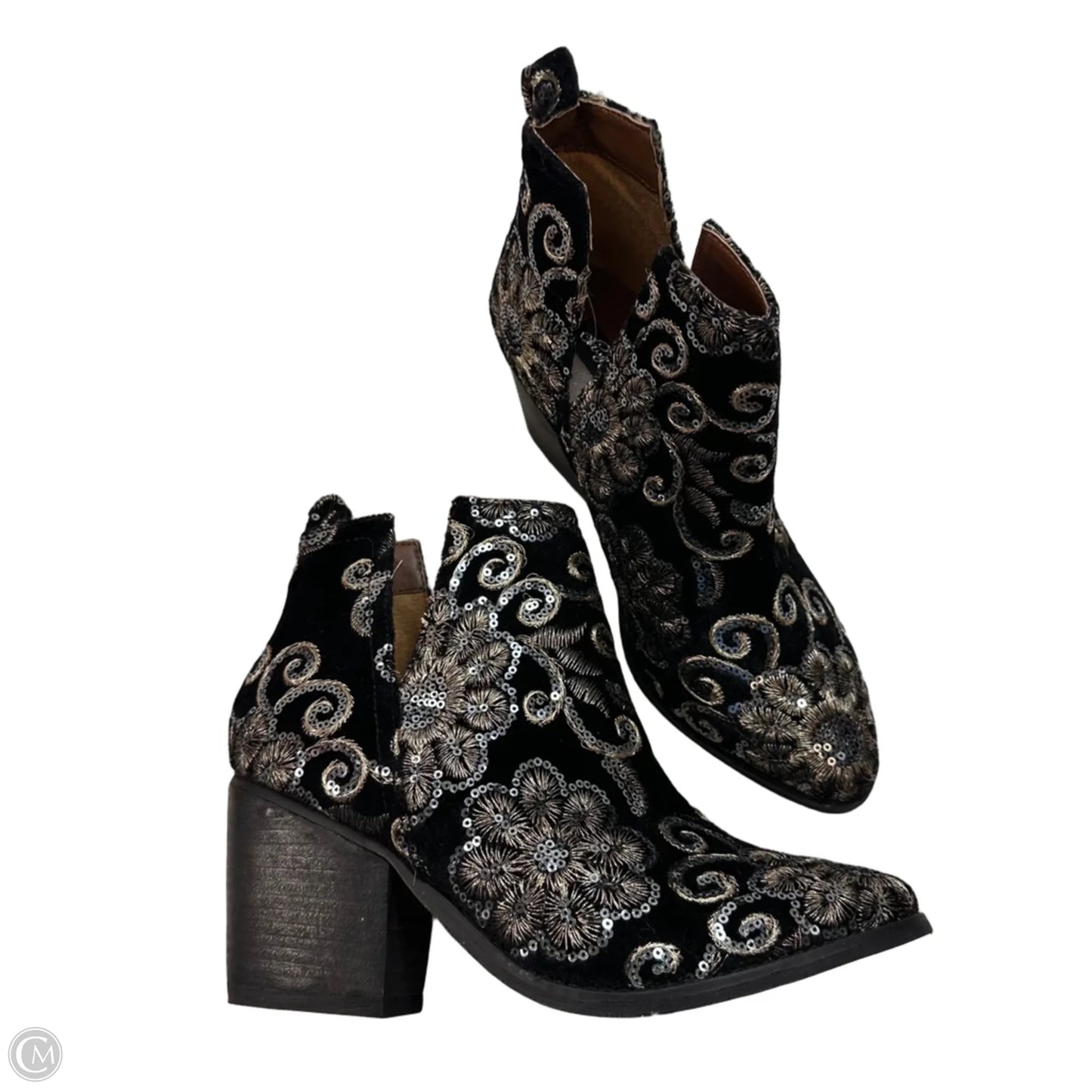 Boots Ankle Flats By Naughty Monkey In Black & Gold, Size: 7.5