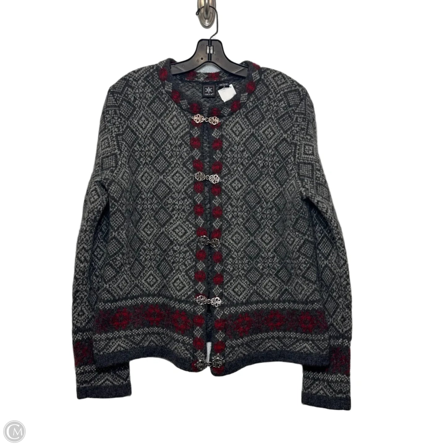 100% WOOL Sweater Cardigan By SKYR In Grey, Size: L