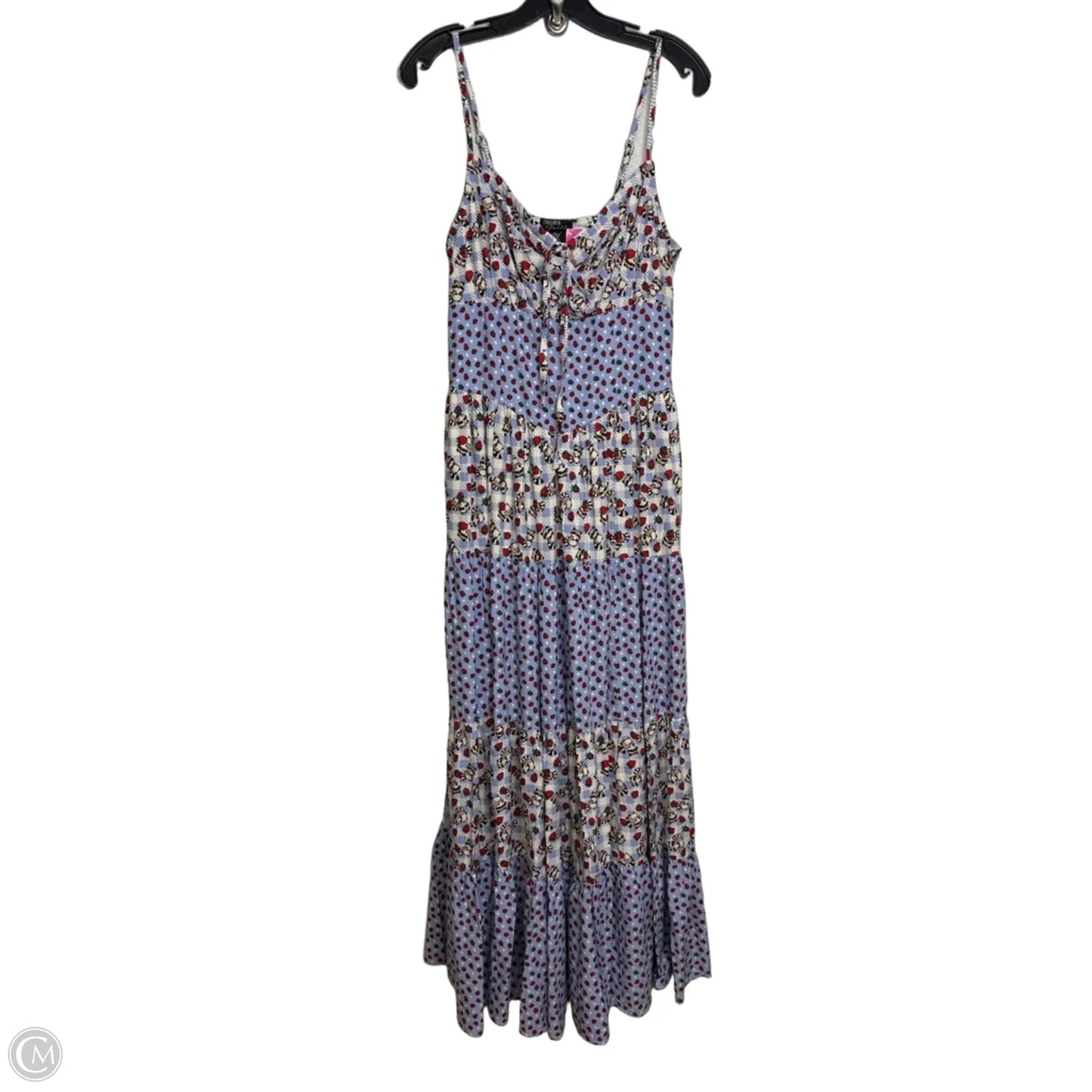 Thorn & Fable Raccoons & Strawberries Strappy Maxi Dress Casual Maxi In Blue & Cream, Size: L