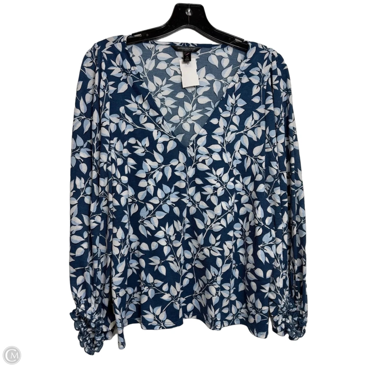 Top Long Sleeve By Banana Republic In Blue & White, Size: M