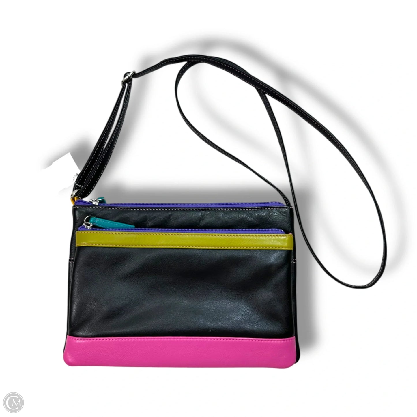 Leather Double Zip Multi Color Crossbody By ili New York, Size: Small