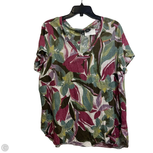 Linen Top Short Sleeve By Tahari In Floral Print, Size: 2x