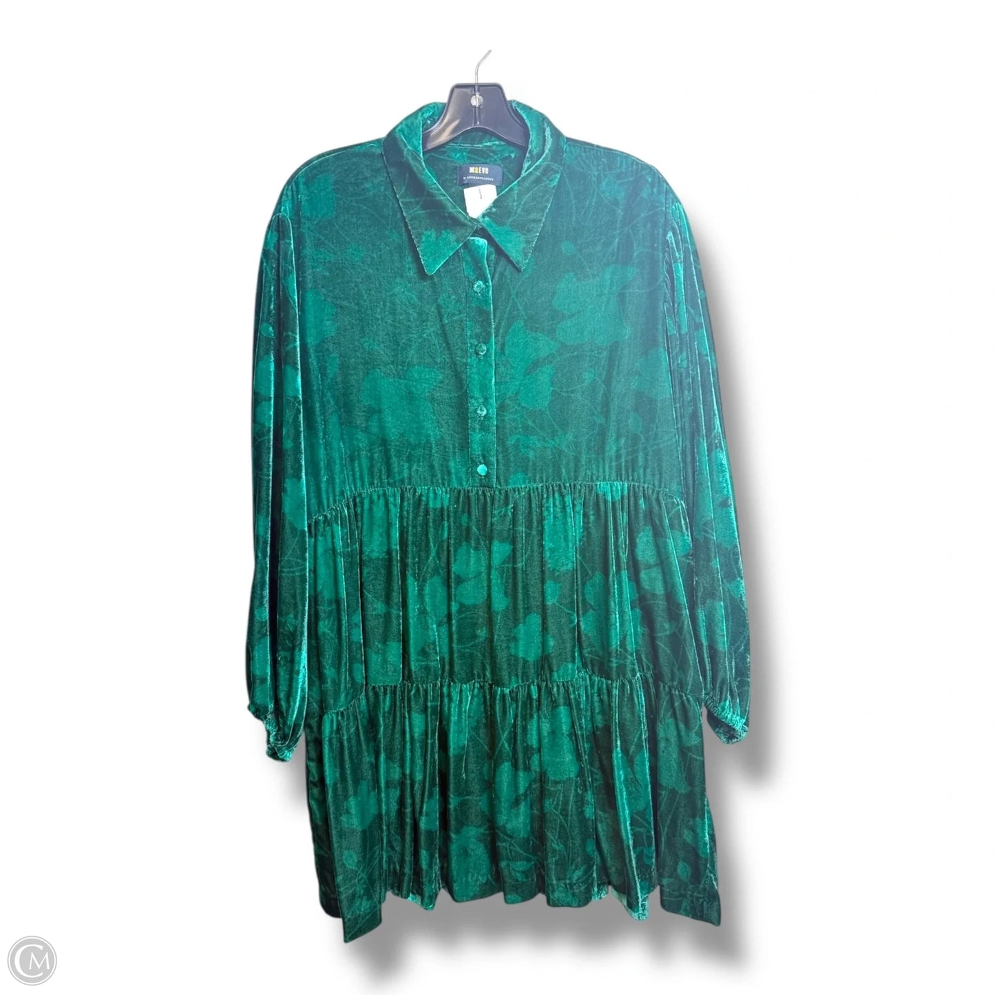 The Bettina Tiered Mini Shirt Dress Casual Short By Maeve In Green, Size: M