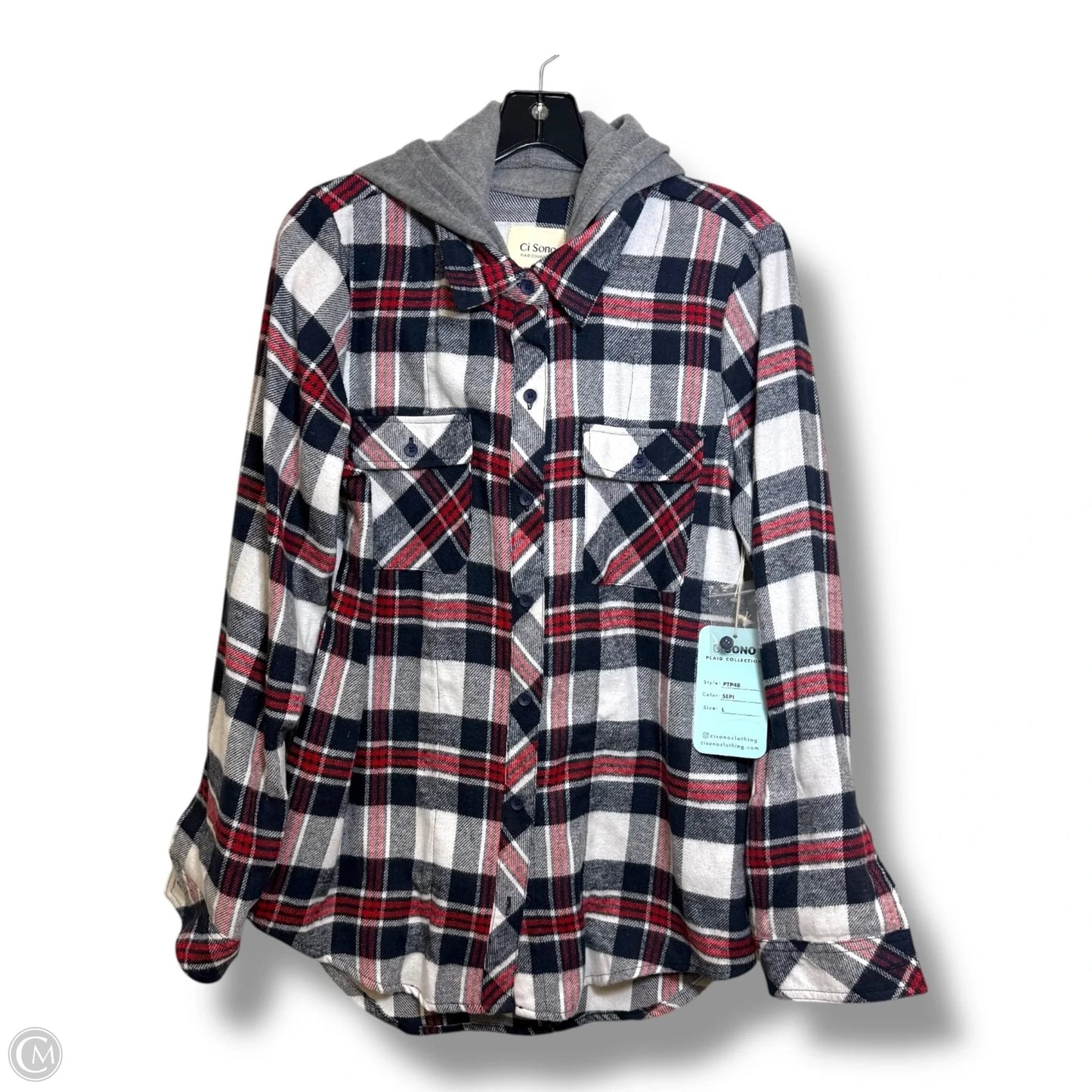 Jacket Shirt By Ci Sono In Plaid Pattern, Size: L