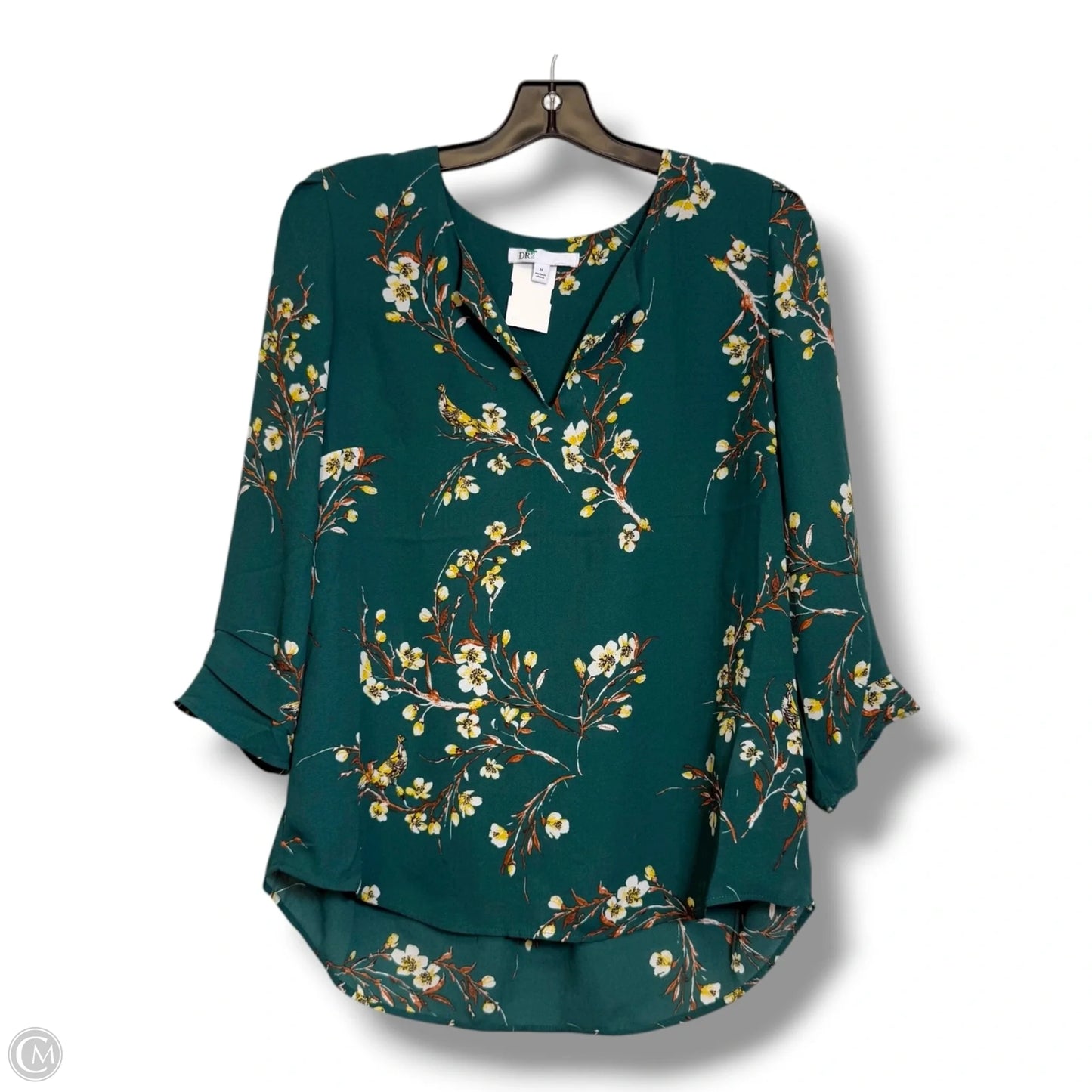 Top 3/4 Sleeve By Dr2 In Green & White, Size: M