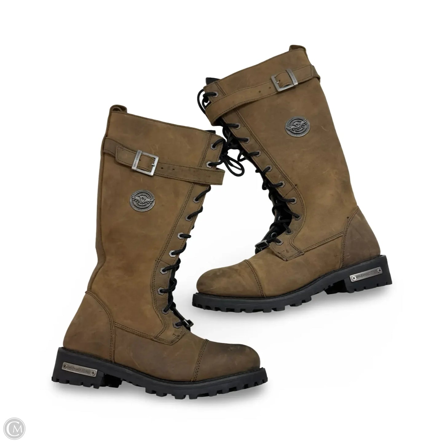 TALL MOTORCYCLE LACE-UP HIGH-RISE BOOTS By MILWAUKEE LEATHER In Brown, Size: 9.5