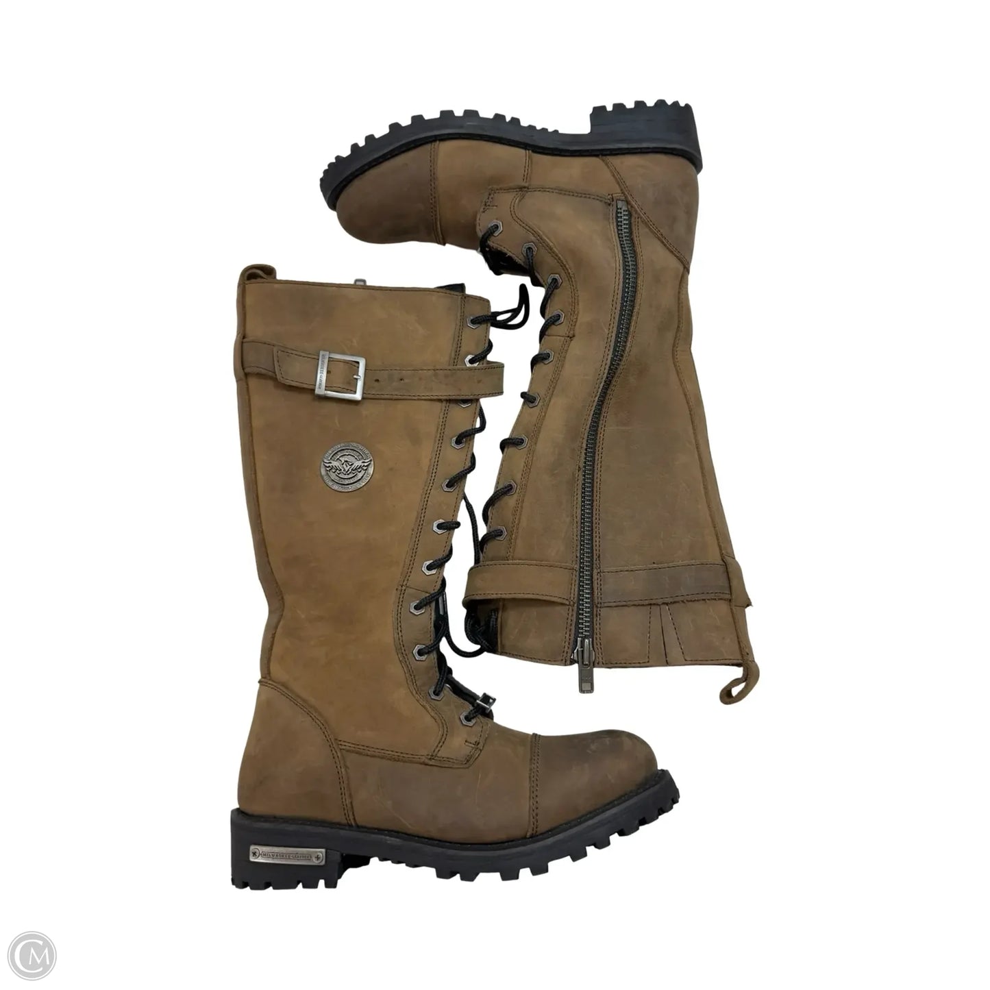 TALL MOTORCYCLE LACE-UP HIGH-RISE BOOTS By MILWAUKEE LEATHER In Brown, Size: 9.5