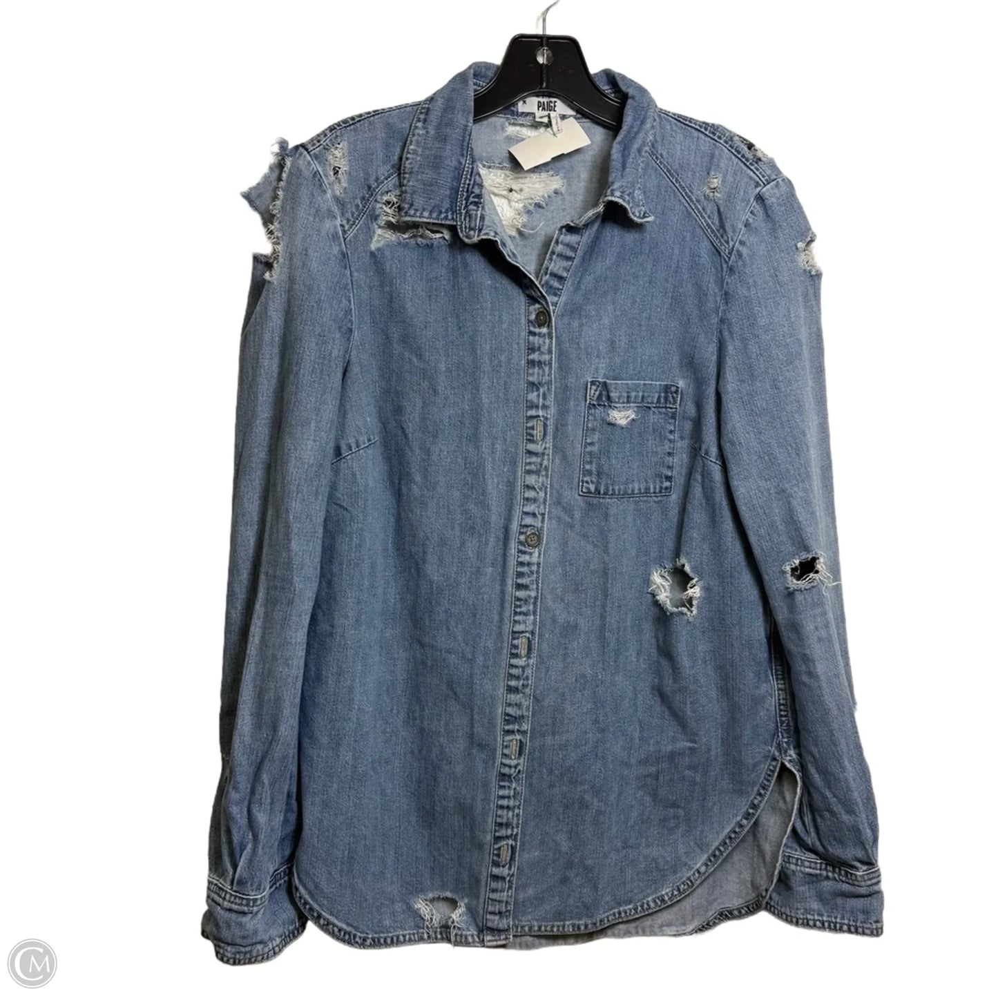 Top Long Sleeve By Paige In Blue Denim, Size: S