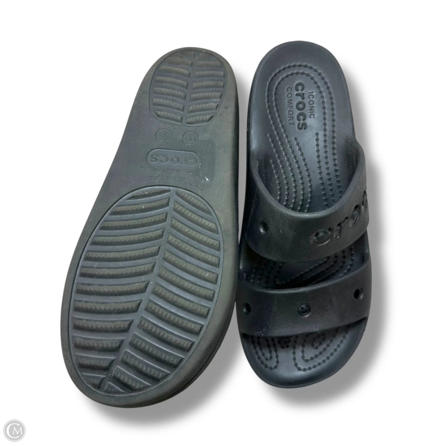 Sandals Flats By Crocs In Black, Size: 7