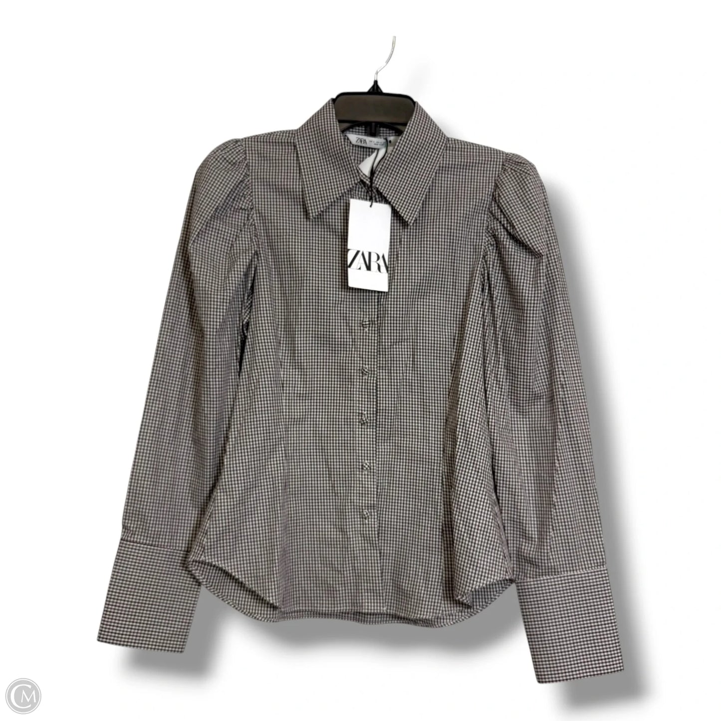 Top Long Sleeve By Zara In Plaid Pattern, Size: S