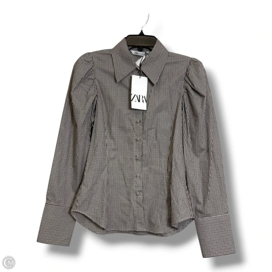 Top Long Sleeve By Zara In Plaid Pattern, Size: S