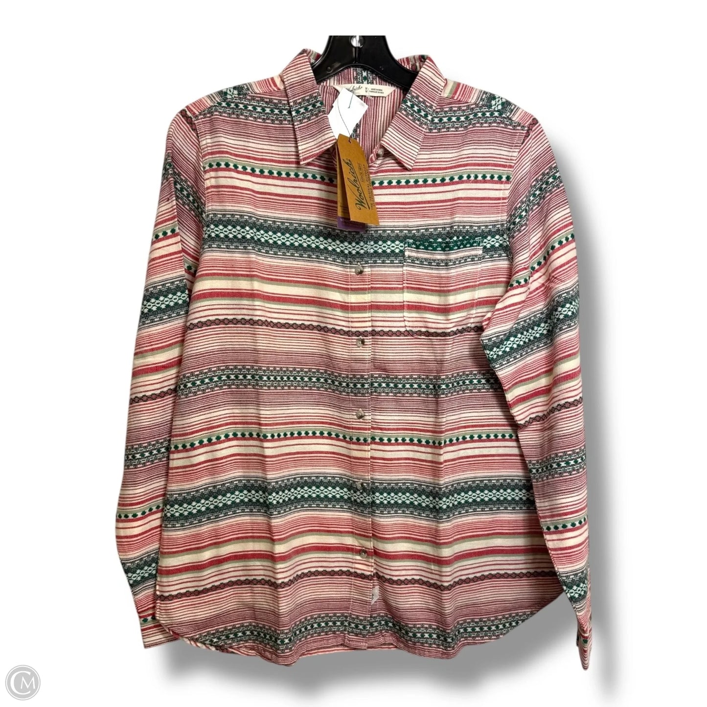 Top Long Sleeve By Woolrich In Green & Red, Size: M