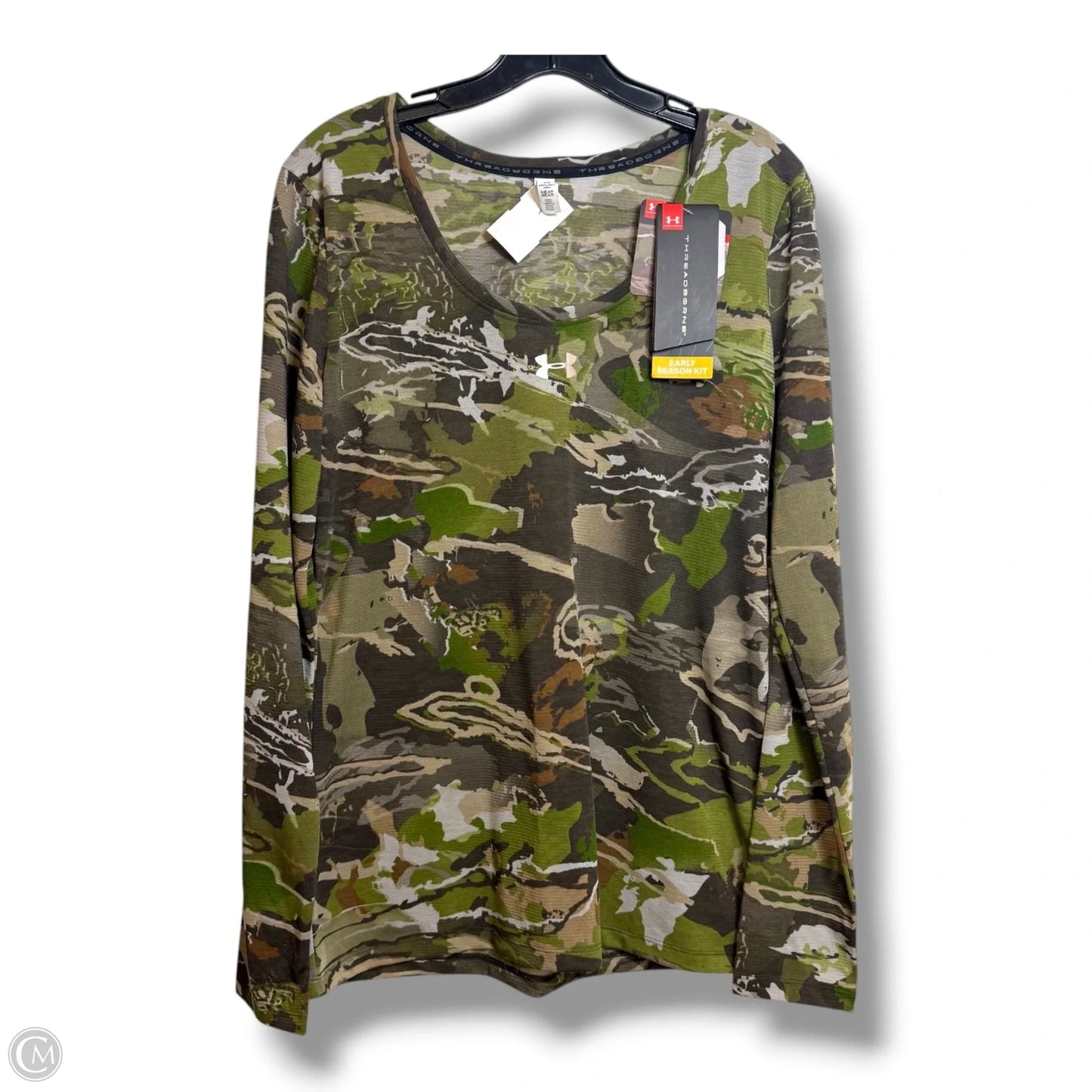 Heat gear Top Long Sleeve By Under Armour In Camouflage Print, Size: M