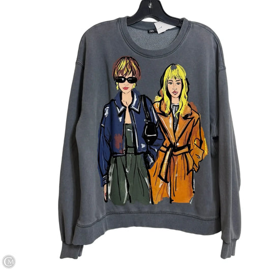 Sweatshirt Crewneck By Zara In Grey, Size: M