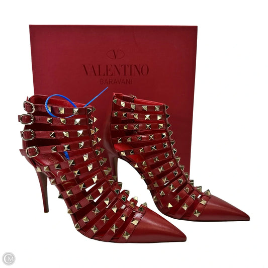 Heels Shoes Luxury Designer By Valentino In red, Size: 39/9