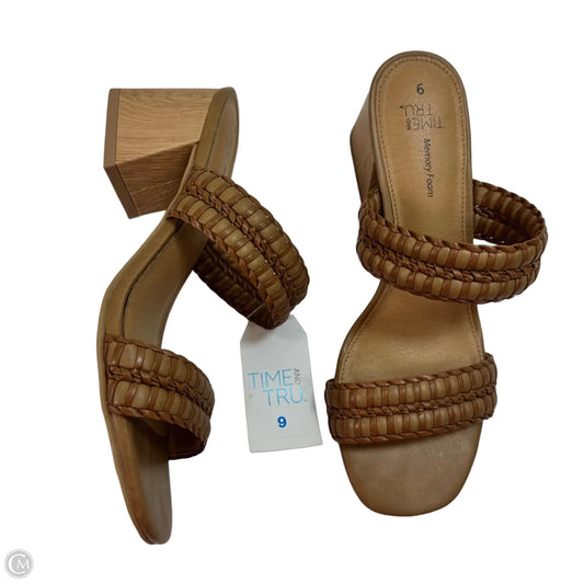 Sandals Heels Block By Time And Tru In Brown, Size: 9