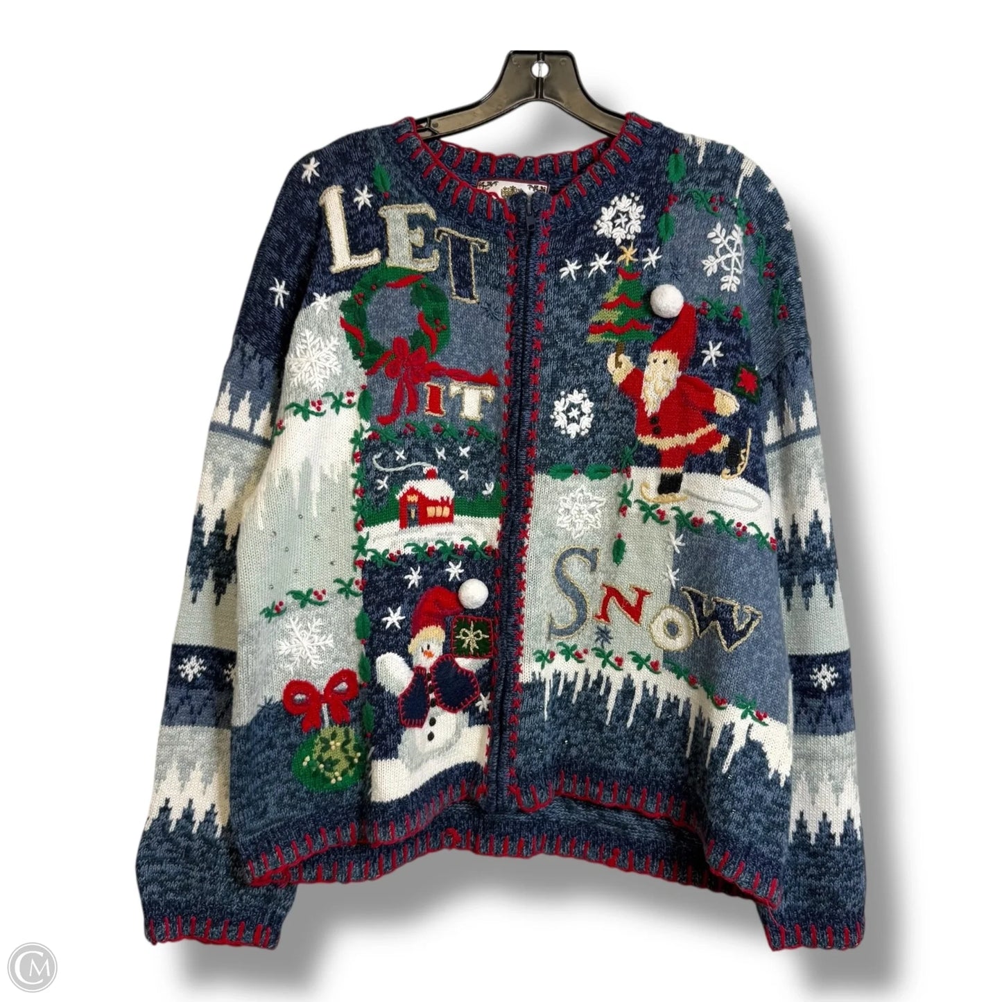 Holiday Christmas Sweater cardigan By Tiara In Multi-colored, Size: Xl