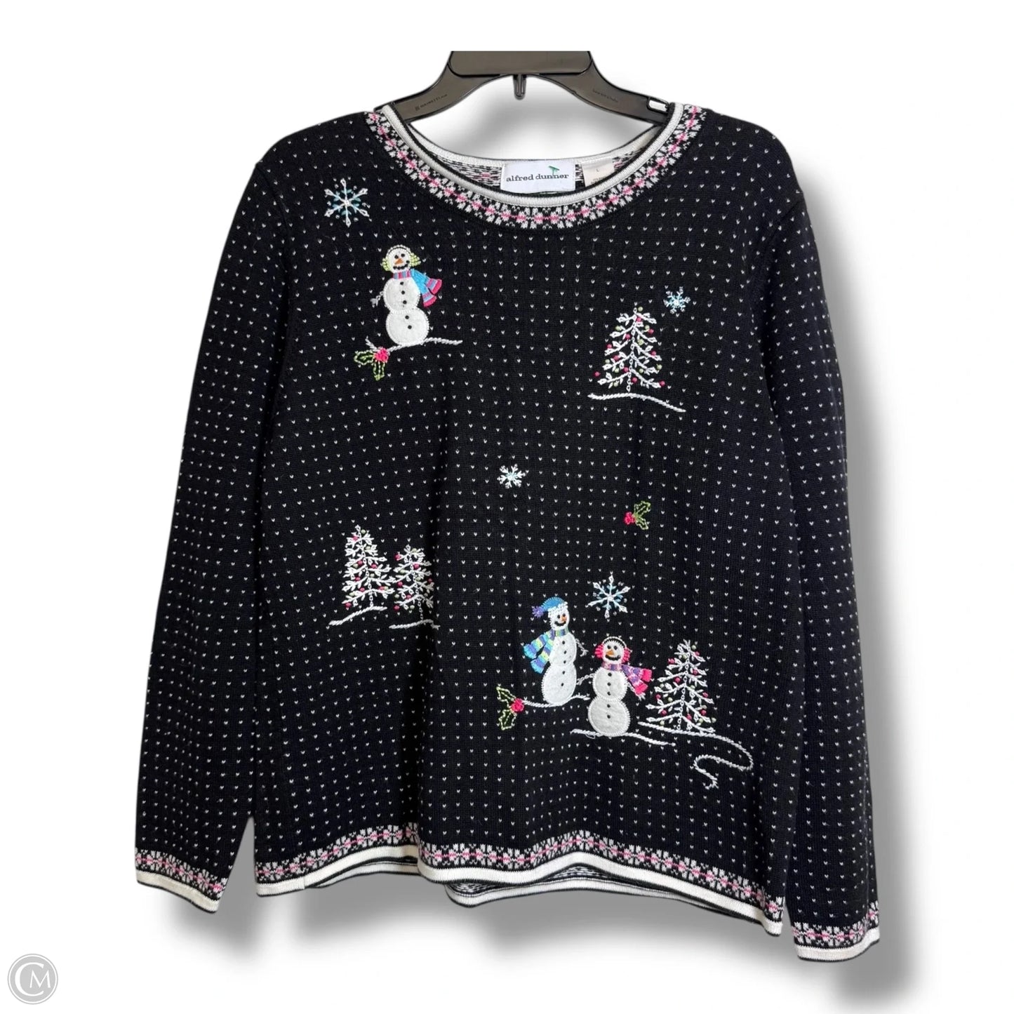 Christmas holiday Sweater By Alfred Dunner In Polkadot Pattern, Size: L