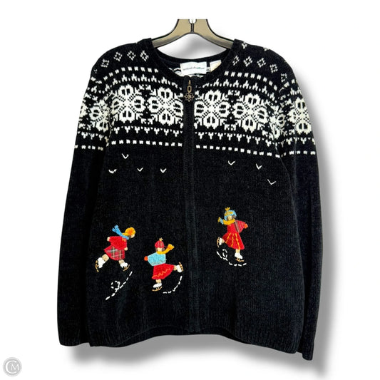 Christmas holiday Sweater Cardigan By Alfred Dunner In Black, Size: L