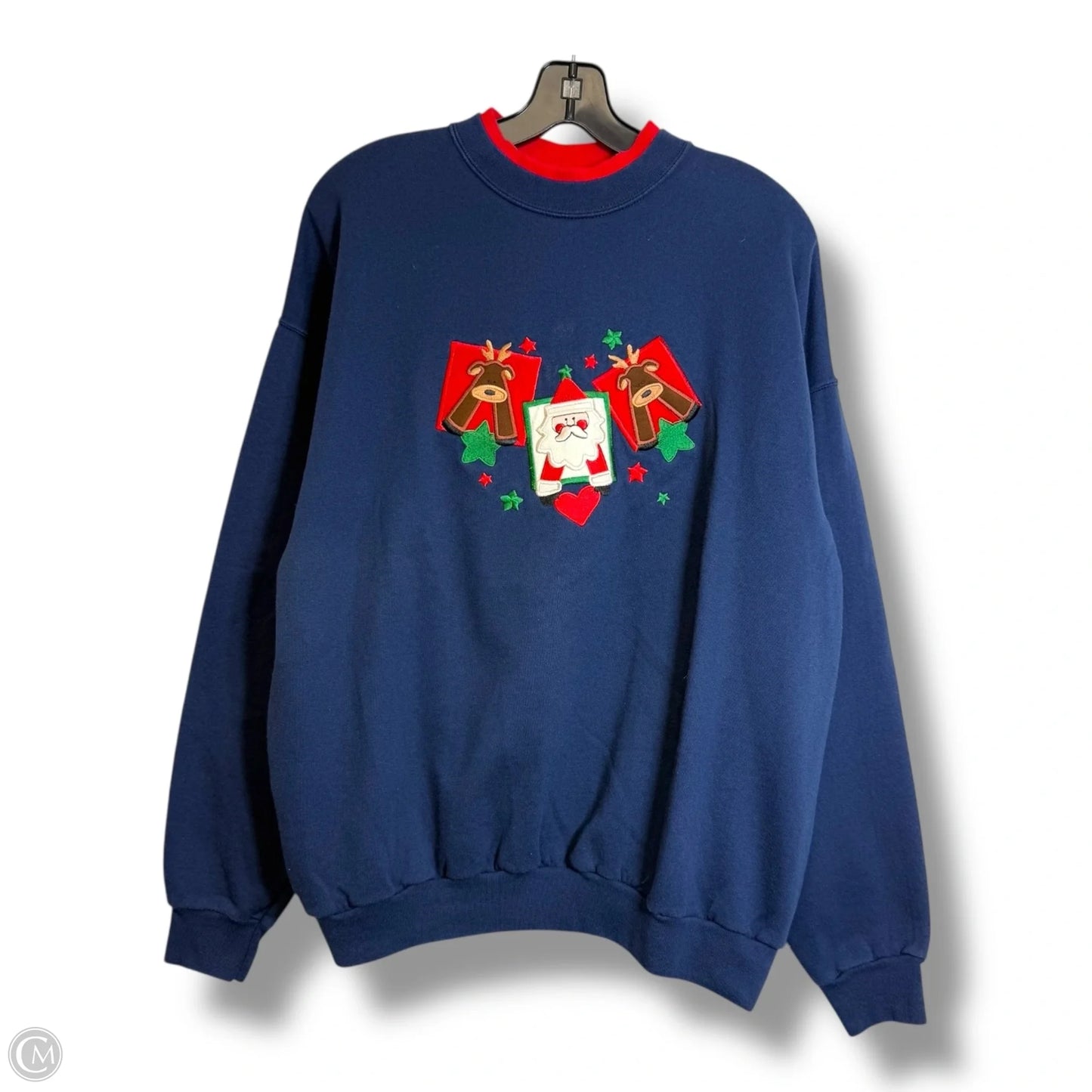 Christmas holiday Sweatshirt Crewneck By Clothes Mentor In Navy, Size: Xl