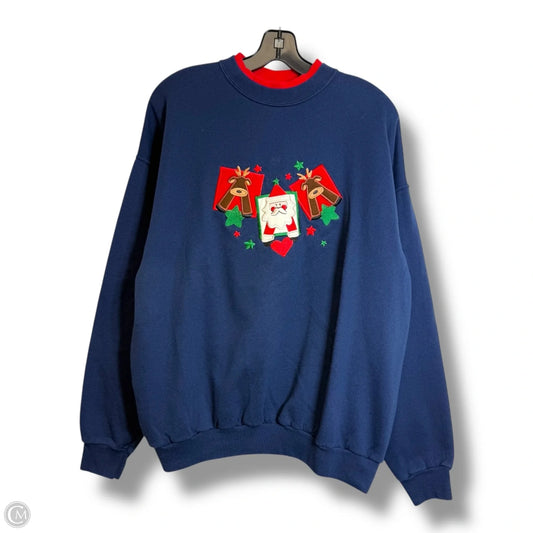 Christmas holiday Sweatshirt Crewneck By Clothes Mentor In Navy, Size: Xl