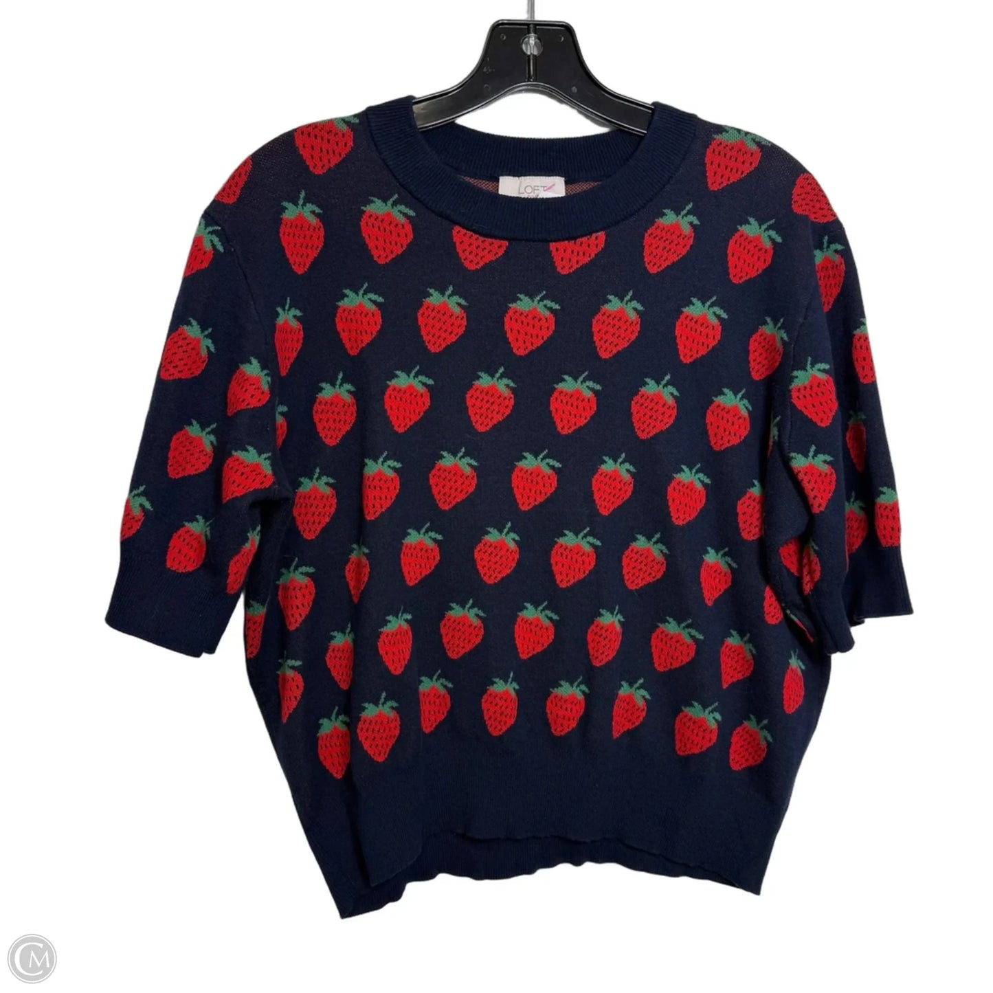 Strawberry Sweater Short Sleeve By Loft In Navy, Size: L