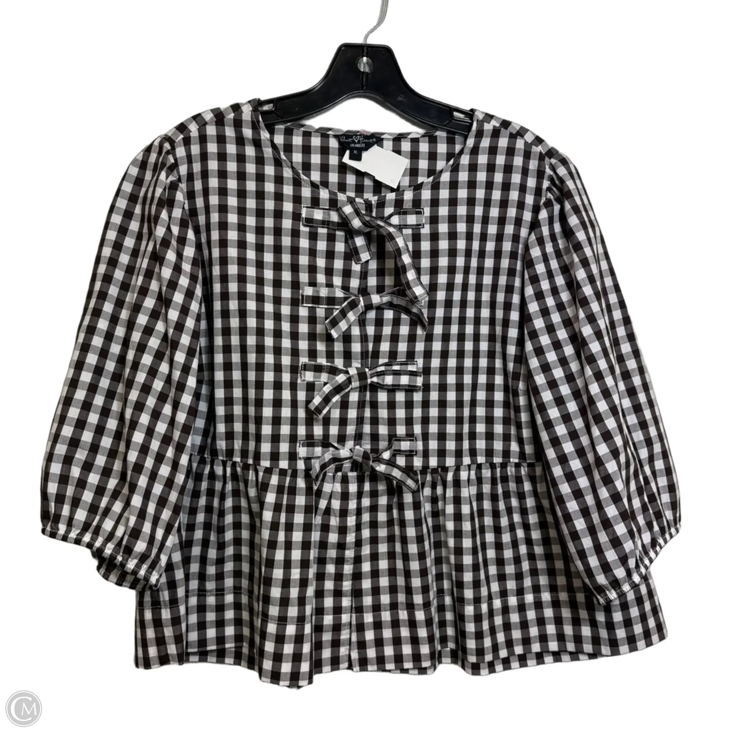 Top 3/4 Sleeve By Velvet Heart In Plaid Pattern, Size: Xl