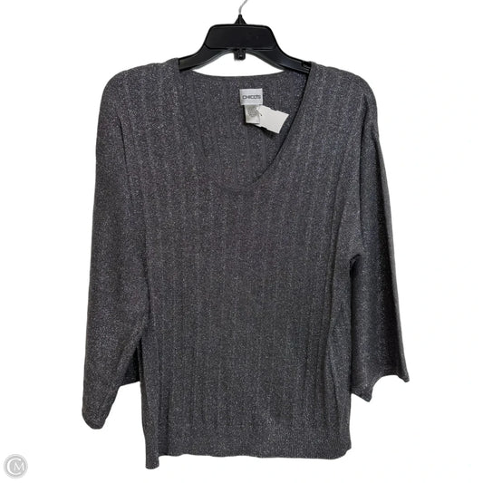 Top 3/4 Sleeve By Chicos In Silver, Size: Xl