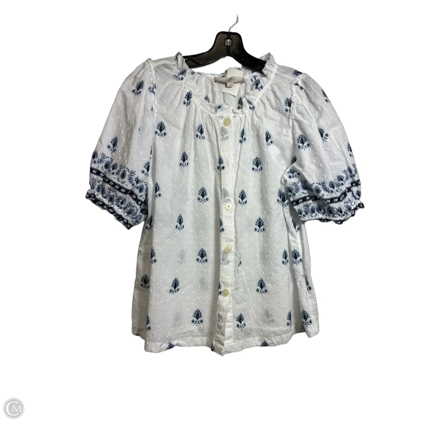 Top Short Sleeve By Loft In Blue & White, Size: L