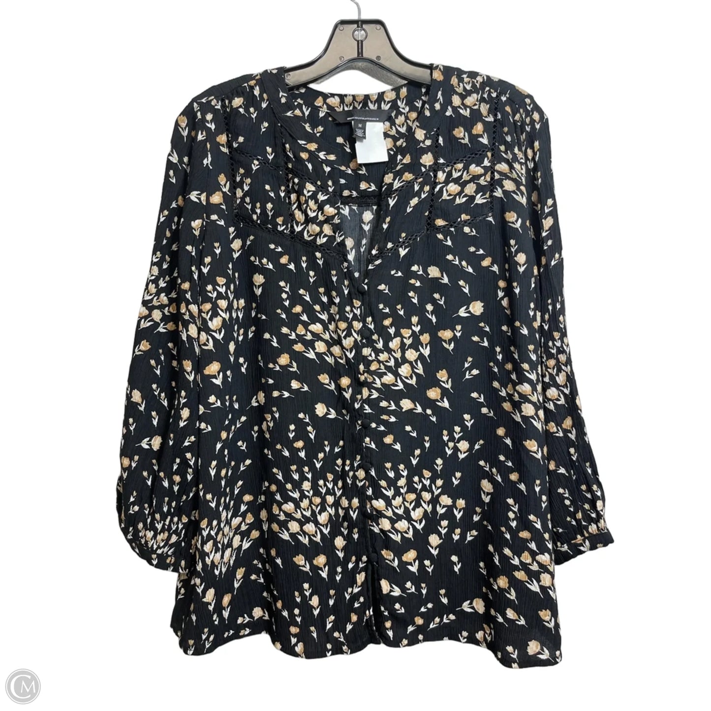 Top Long Sleeve By White House Black Market In Black & Cream, Size: M